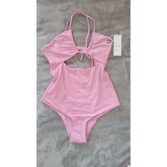 Spiritual Gangster Bathing Suit Pink Ribbed Shore One Piece Swimsuit - Picture 4 of 7